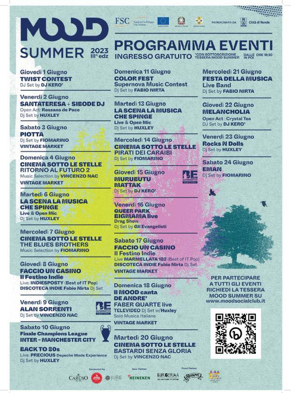 Il programma del Mood Summer 2023 al Parco Fluviale di Rende.