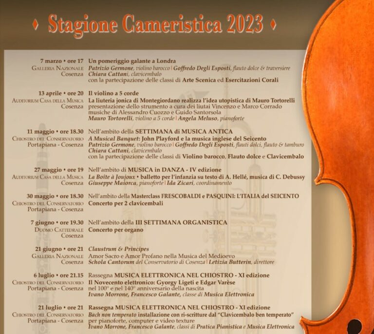 Prima parte del programma della stagione concertistica del conservatorio di musica di cosenza