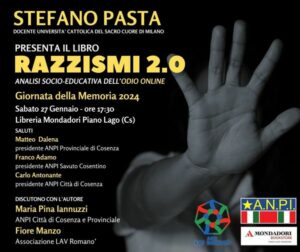 incontro formativo con Stefano Pasta Università Cattolica di Milano su ultimo libro Razzismi 2.0, un'analisi socio-educativa dell'odio online.